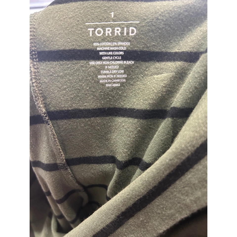 Torrid Plus Size Olive Green Black Striped Stretch Knit Pencil Skirt - Image 3 of 3