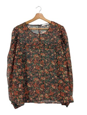 VIOLETA BY MANGO Transparenz-Bluse Damen Bluse Gr. DE 40 schwarz-grün-rot