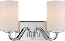 Polished Nickel 2-Light Vanity Fixture with White Glass Shade, 100W Max
