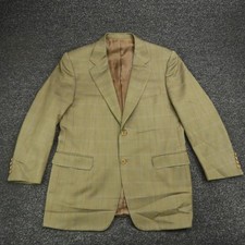 Canali Blazer Sport Coat Mens 44R Olive Herringbone Blue Windowpane Made Italy
