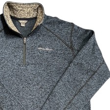 Eddie Bauer Mens Heathered Blue Quarter Zip Fleece Pullover Sweatshirt XL