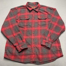 Orvis Shirt Mens XL Red Gray Plaid Flannel Button Front Long Sleeve Shacket