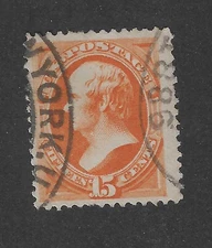 US Scott # 163, 15 cents bright orange, 1873, XF-Sup, Webster