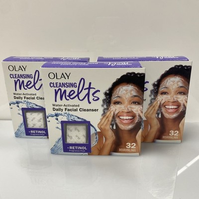 3X Olay Cleansing Melts Face Cleanser + Retinol Cleaner Facial 32 count Each