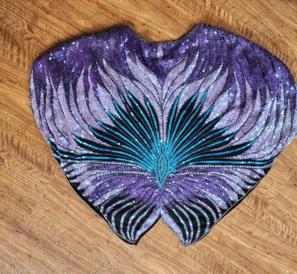 Top vintage colorido mariposa bohamiana cuentas pesadas. talla grande  Foto 4 de 4