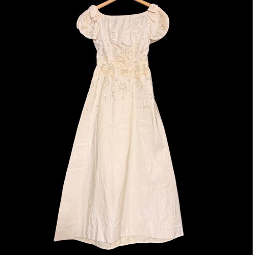 Vintage Priscilla of Boston 1950s Pearl Beaded Lace Wedding Gown Ivory Cream