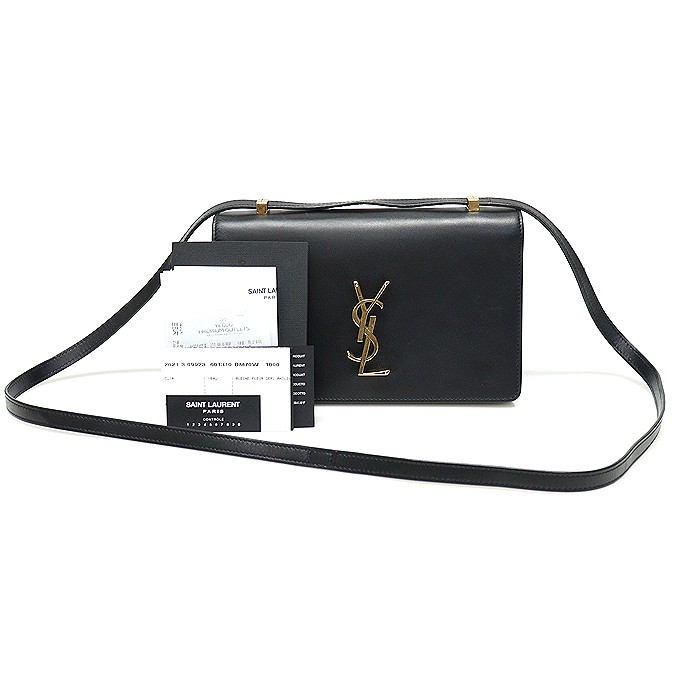 Saint Laurent Flap fisarmonica monogramma Dylan in vitello nero liscio tono oro piccolo