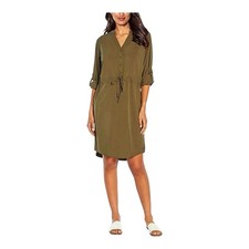 Orvis XL Army Green Button Down Utility Drawstring Waist Short Dress Zip Pockets
