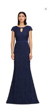 JS Collections Leigh 3D-Floral Keyhole-Cutout Gown In Navy New Size 8