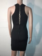 Charlotte Russe Little Black Dress Tie-Up Back Sleeveless Knit Mini Dress Sz Med