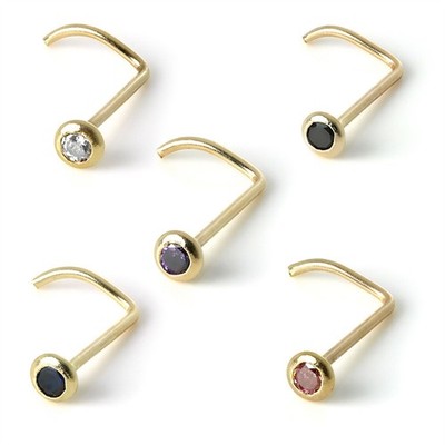 14ct Gold & 2mm Round Rubover CZ Crystal Nose Screw Stud Piercing Body