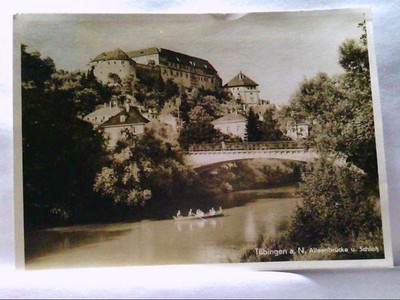 AK Tübingen am Neckar, Allenbrücke mit Schloß, Ruderer, Panoramaansicht.