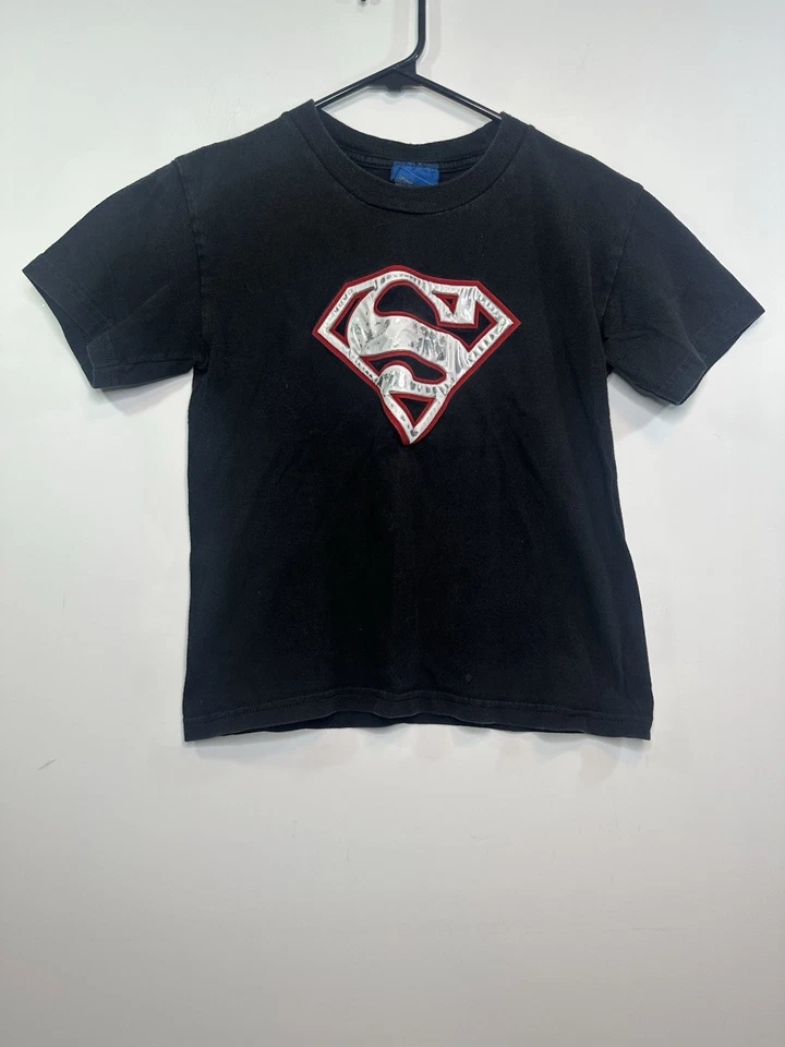 老式超人青年T恤黑色红色银色标志DC漫画尺寸S — 第 2/4 张图片