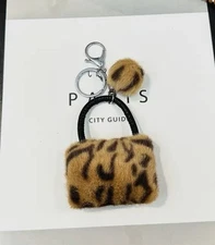 Bag Charm - Mini Designer Bag Faux Fur Animal Print In Brown - Silver Hrdw NWT!