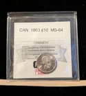 1963  Coin Mart Graded Canadian, 10 Cent, **MS-64**