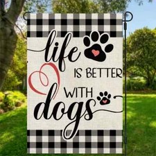  NEW ADORABLE LIFE IS BETTER WITH DOGS WELCOME GARDEN FLAG  12X18