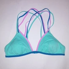 Victoria Secret Swim Bikini Top Medium Blue Purple Strappy Triangle Removable Pa