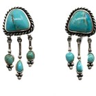 Vintage Sterling Silver Turquoise Chandelier Dangle Earrings Southwestern Style