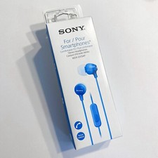 New Sony MDR-EX15AP Blue Stereo Headphones for Smartphones with Noise Isolation