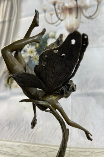 Escultura de bronce de hada ángel firmada estatua mítica figura decoración del hogar sin precio base - Imagen 5 de 11