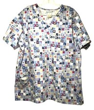 SB Brand Astronomical Print Womens Scrub Top Size L Blue Sun Moon Star
