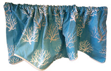 Curtain valance Teal with White/Grey Coral Print Rod Pocket Set of 2