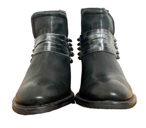 Diba Skyler Ankle Boots Black Leather Silver Accents Almond Toe Women's Size 6.5 - Picture 5 of 14