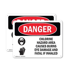 (2 Pack) Chlorine Hazard Area OSHA Danger Sign Decal Metal Plastic