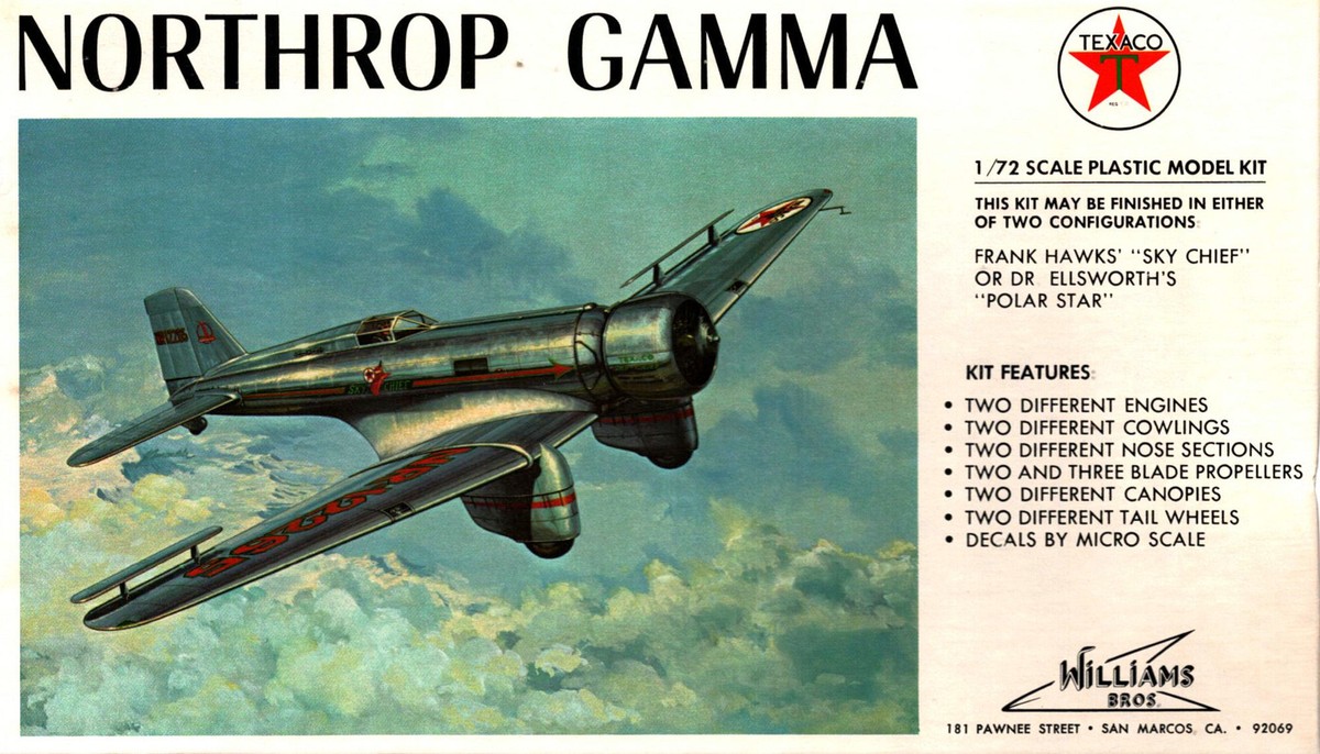 WILLIAMS BROTHERS 1/72 NORTHROP GAMMA TEXACO FRANK HAWKS SKY CHIEF