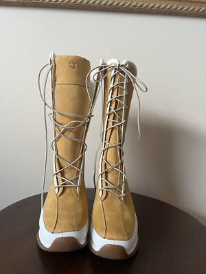 Timberland Euro Dub Spin Women Boots Nubuck Leather Lace Up Tall Platform Sz 7.5
