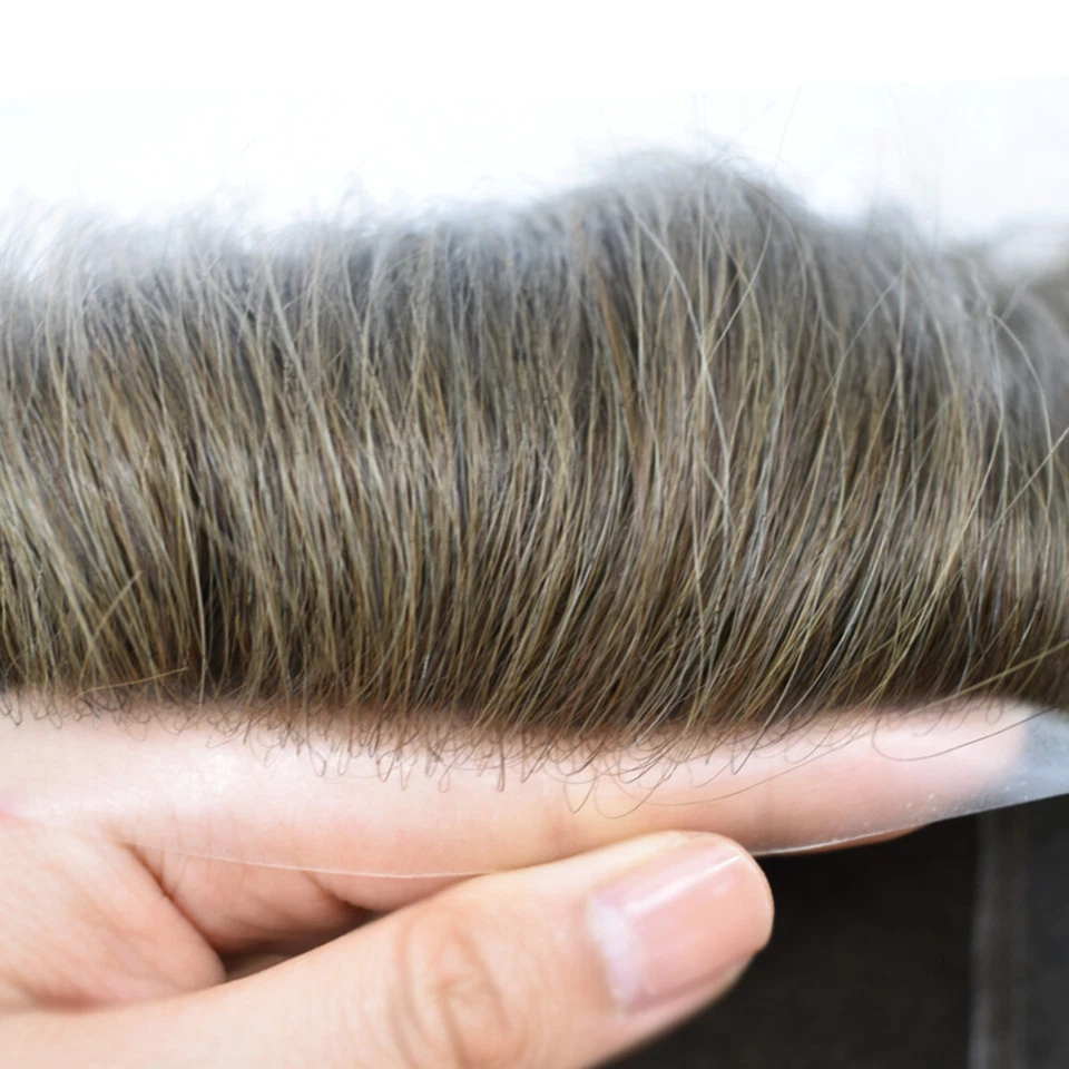 Peça de cabelo masculina toupee fina mono pele poli substituição do sistema de cabelo humano peruca masculina - Imagem 2 de 4