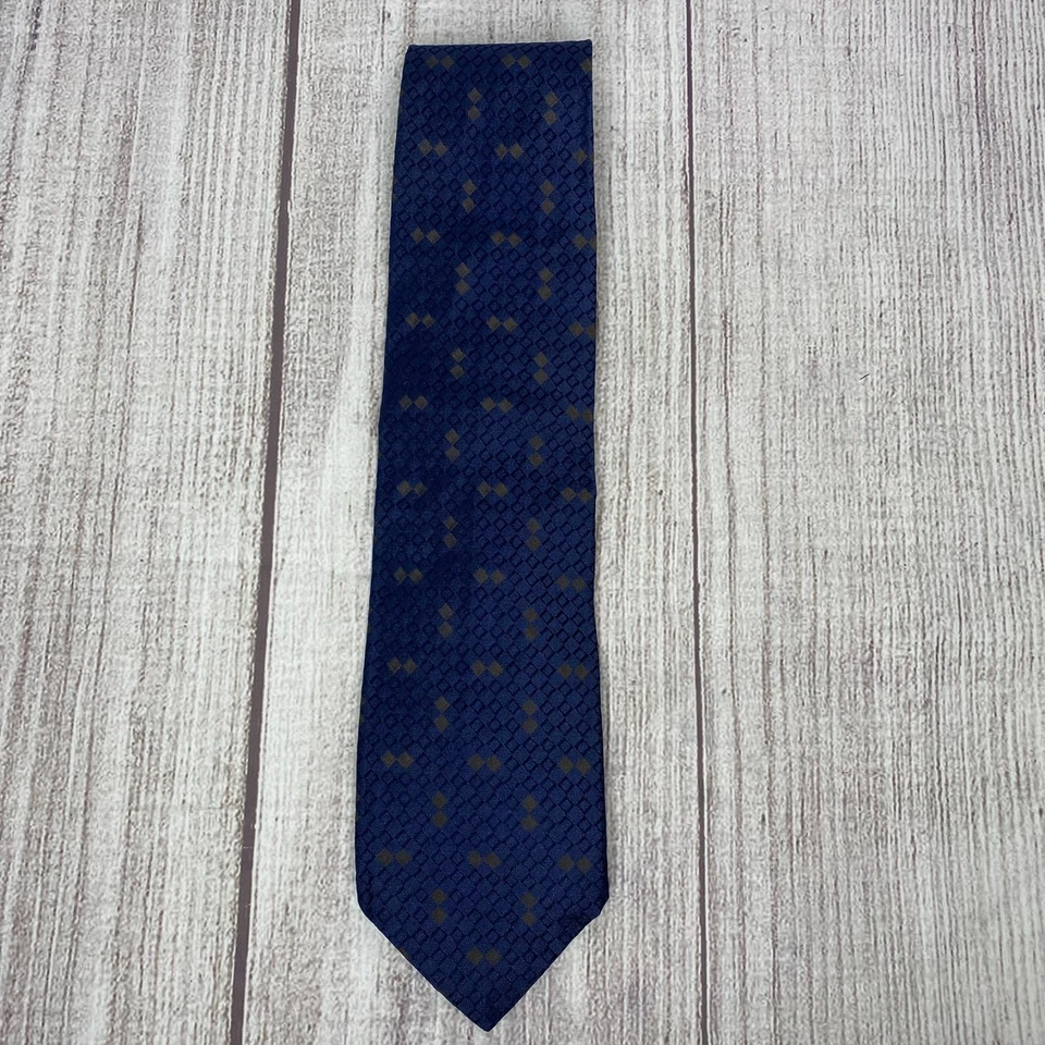 Corbata de seda Donna Karan Signature para hombre azul marino oro diamantes estampado geográfico corbata 3,75x60 Foto 2 de 4