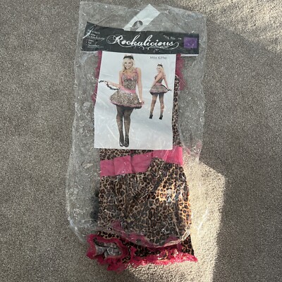 Womens Miss Kittie Flirty Cat Girl Halloween Costume Dress Tail & Headpiece