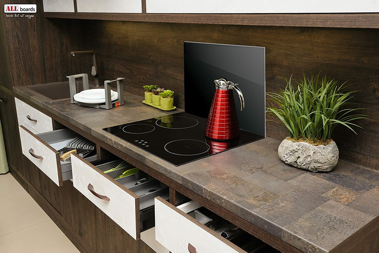 Kitchen Glass Splashback BLACK 60x65cm Heat Resistant Toughened Glass - Picture 6 of 8