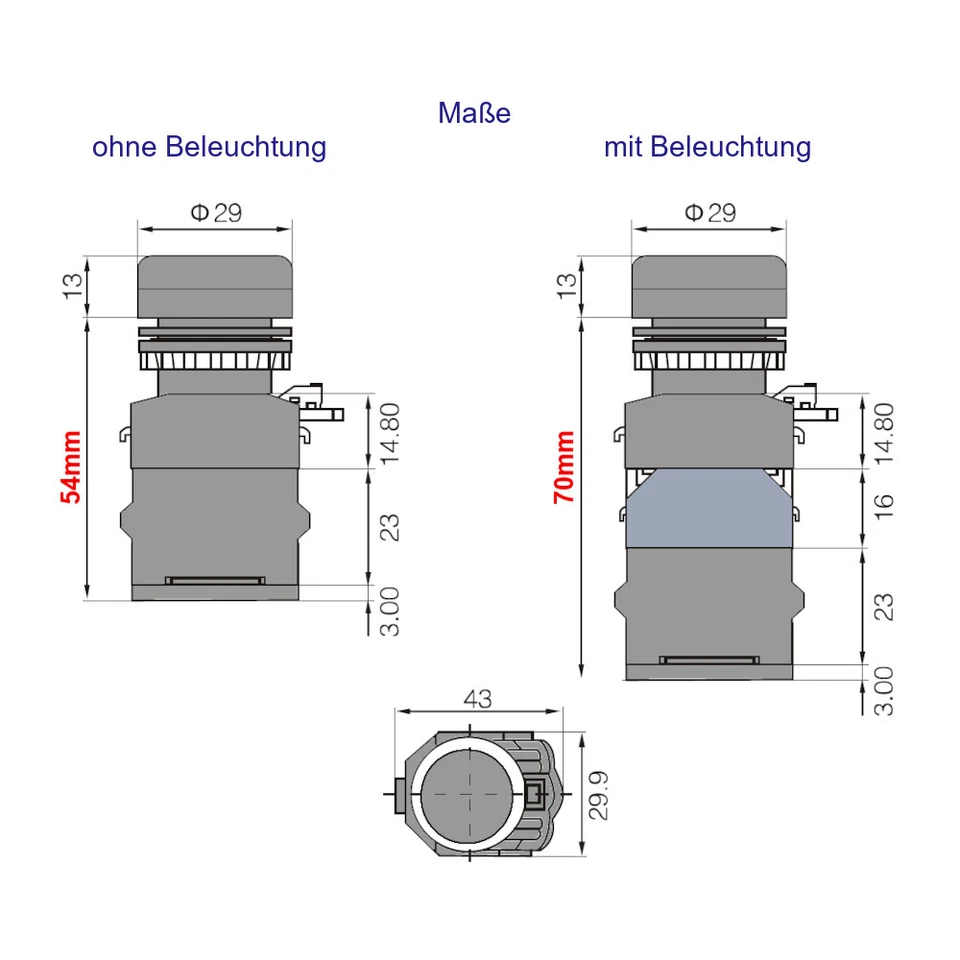 LA38 Maschinen Schalter Drucktaster Industrie Einbau 22mm Taster LED Beleuchtet - Bild 2 von 4
