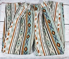 Southwest Aztec Pants Juniors High Waisted Pockets Brushed Cotton USA Vtg