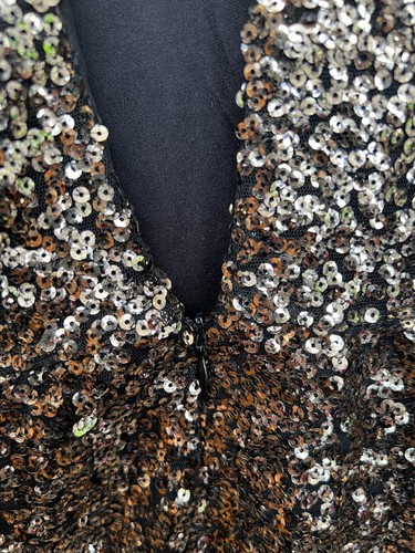 Mujeres Grande Brillante Dorado Lentejuelas Mini Vestido de Club Elastizado Espalda Abierta Fiesta de Vacaciones - Imagen 7 de 13