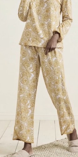NWT L Garnet Hill Full Length Asian Wrap Pajamas in Gold Floral Field Pattern - Picture 2 of 8