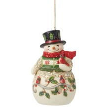 Jim Shore Heartwood Creek Roly Snowman With Cardinal Hanging Ornament 6015542