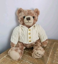 FAO Schwarz 12" 2017 Anniversary Beige Teddy Bear Soft Plush in Cardigan Sweater