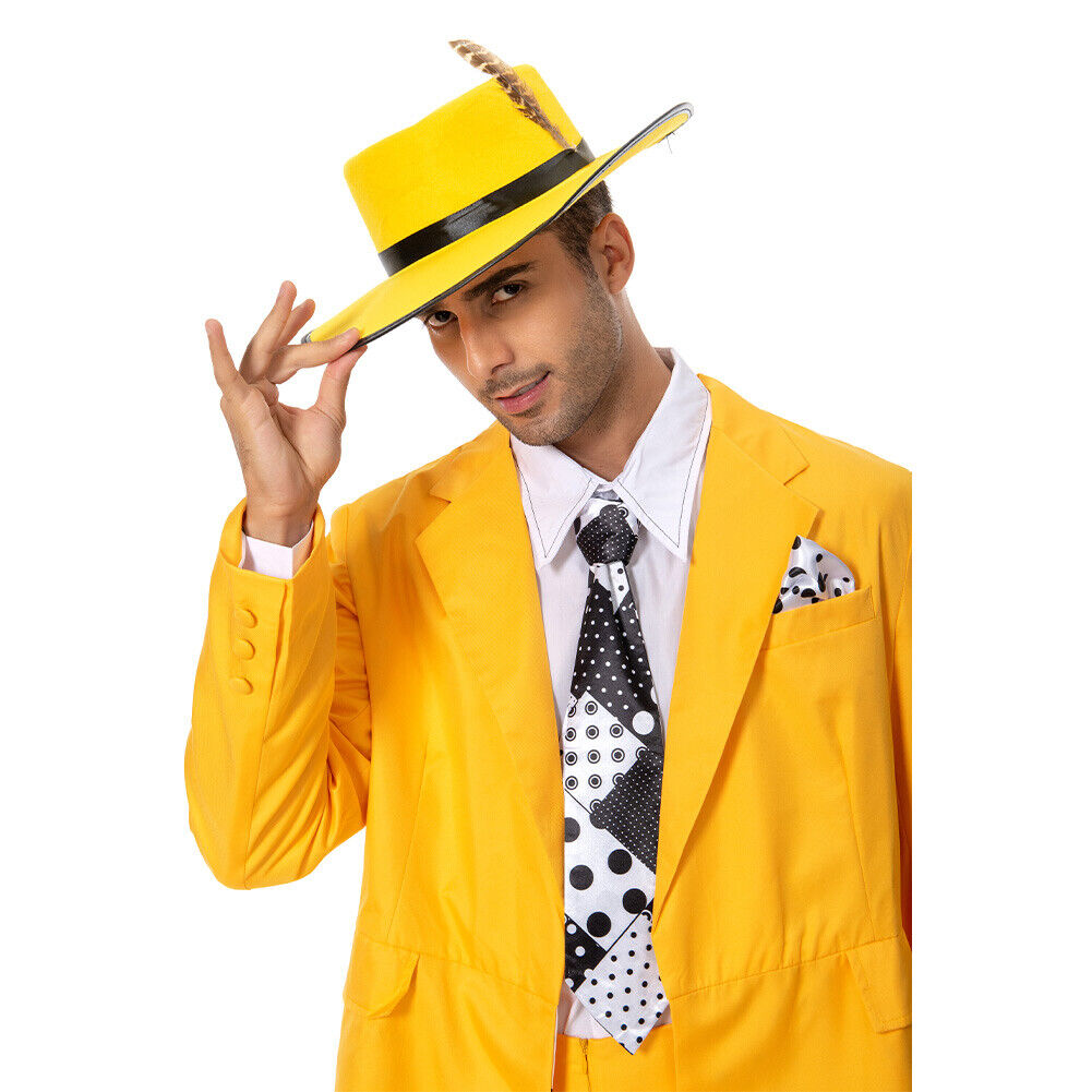 The Mask Jim Carrey Yellow Suit Cosplay Costume Men Uniform