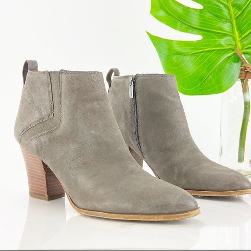 Franco Sarto Women's Atlas Boot Size 9.5 Block Heel Bootie Taupe Gray Nubuck - Picture 2 of 12