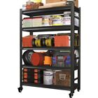 Garage Storage Shelving Adjustable 5-Tier Heavy Duty Metal with Wheels Black