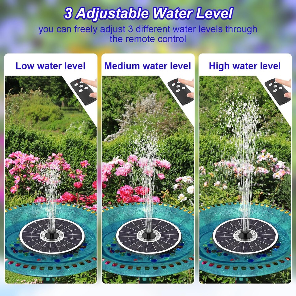 Solar Fountain 6W Bird Bath Fountains 2024 Upgraded Remote Control