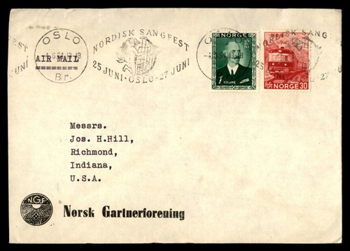 MayfairStamps Norway 1954 Oslo to Richmond IN Air Mail Cover aas_75281