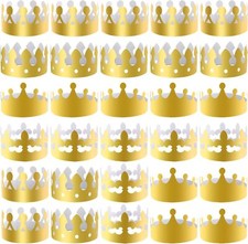 28 Pieces Paper Crowns Golden Party King Crown Paper Birthday Crown Hats Gold Cr