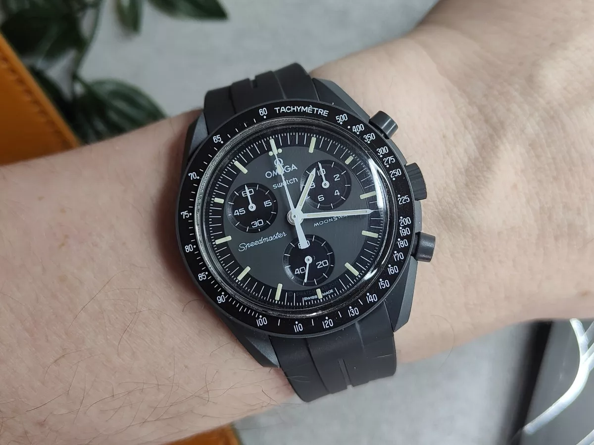 Omega Swatch Moonswatch Mission To The Moon Mercury Black Rubber Strap 20mm
