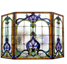 Tiffany Style Fireplace Screen Victorian Stained Glass 28 X 44   ONE THIS PRICE