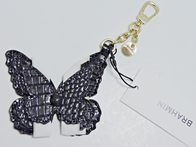 Brahmin Butterfly Black Melbourne Leather Gold Tone Logo Charm NWT