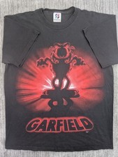 Vtg 1990s Garfield AOP Double Sided Tee Cartoon L Signal Artwear USA Black